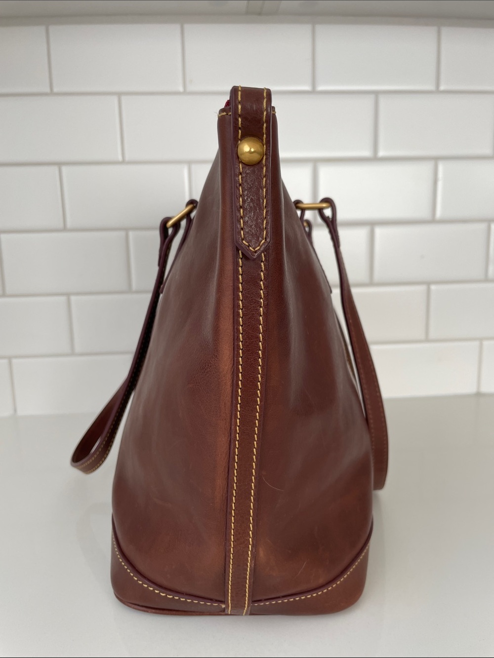 Dooney & Bourke Chestnut Brown Florentine Leather Zip-Top Large Tote - Picture 8 of 16